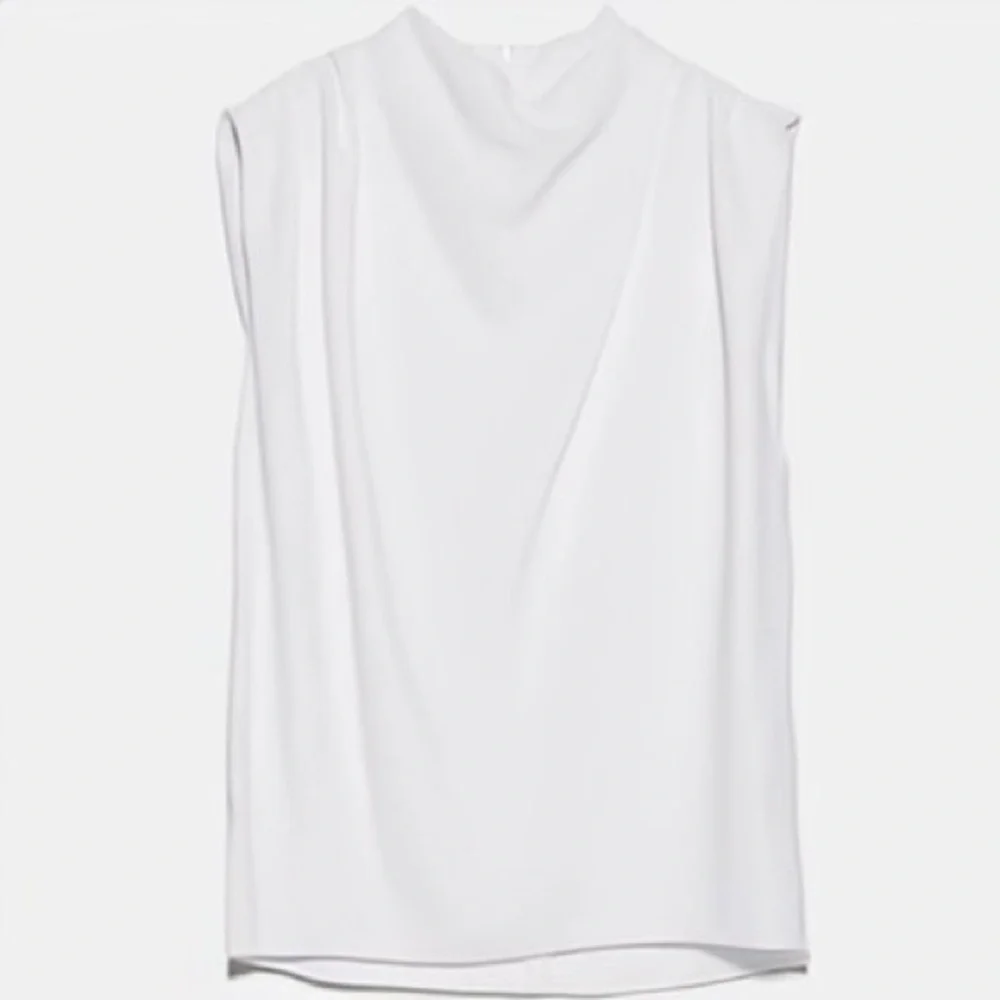 NWT Zara Pleated Shoulder Draped Cowl Neck Sleeveless Blouse in White Size XL - Picture 3 of 16